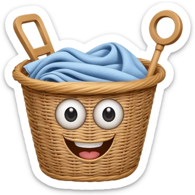 Laundry basket with magic wand and eyes and a mouth sticker