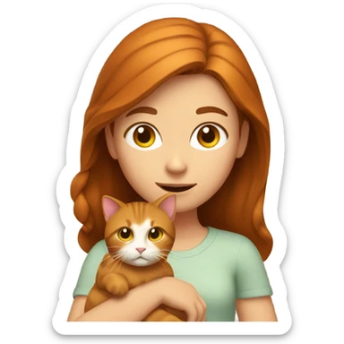 A brown haired girl with ginger cat sticker