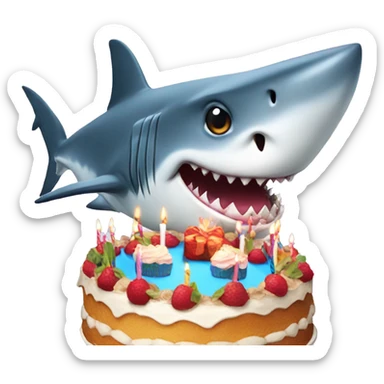 Shark with a birthday cake sticker