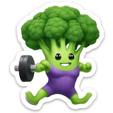 kawaii cute strong broccoli exercising in the gym sticker