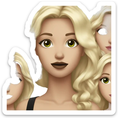Blonde and brown hair with nude pink lipstick green eyes wearing black  sticker