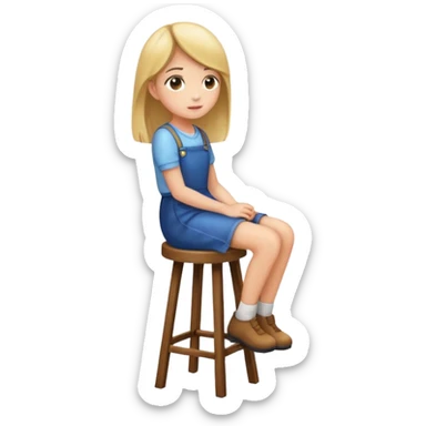 a girl is sitting on a stool seeing toward left side sticker