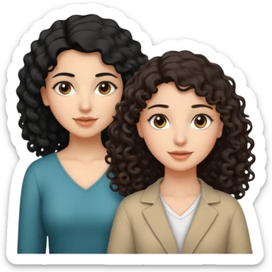 Arab woman with curly black hair and white girl with wavy light brown shoulder-length hair and slightly sloping brown eyes sticker