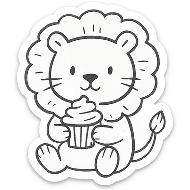 a lion holding a cupcake sticker