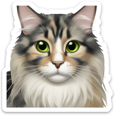Maine coon dilute Calico half face colored big green black eyes sticker