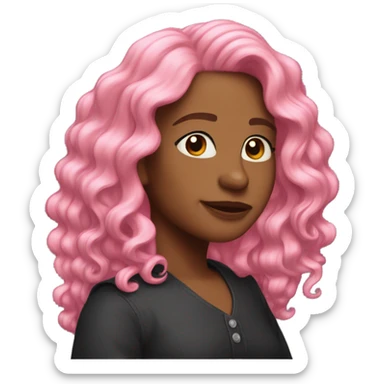 Pink wavy mid-long hair back view sticker