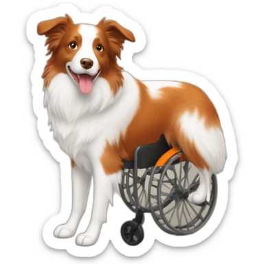white and caramel red merle border collie in orange wheel chair sticker