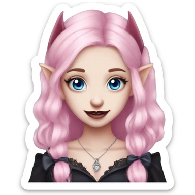 Cute pink pale vampire teeth vampire goth princess elf ears blue eyes pink hair sticker