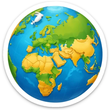 Globe Showing Europe-Africa with plane flying around it, google emoji style sticker