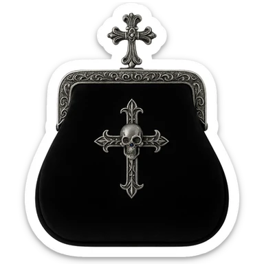 Aristocrat goth pocketbook, black velvet, silver clasp, gothic motifs sticker
