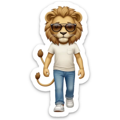 anthropomorphised lion in t-shirt and jeans wearing sunglasses walking upright sticker