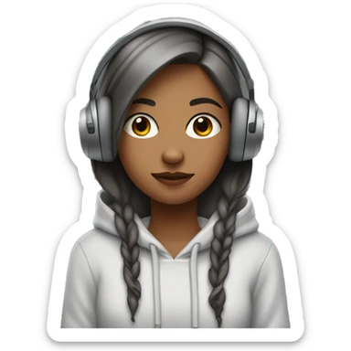 Girl with headphones  i said no eyes. Wearing hoodie of ofgray color hairs are brown and and upto shoulders.  sticker