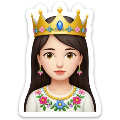 Ukrainian woman in a white embroidered shirt with dark hair and a crown of flowers on her head sticker