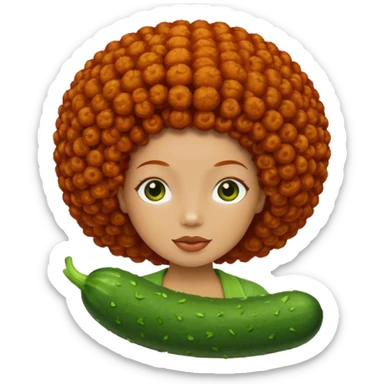 cucumber with only redhead afro hair on it without woman face sticker