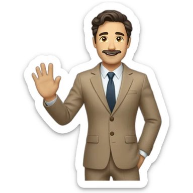Man with light brown suit, dark hair and small mustache. He waving for a cab sticker