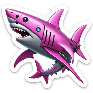 glitter mech shark pink cyberpunk sticker