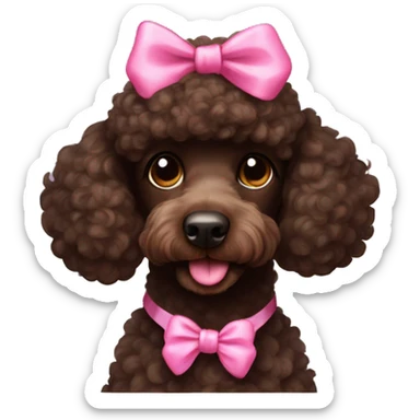 dark brown poodle with pink bow on head sticker