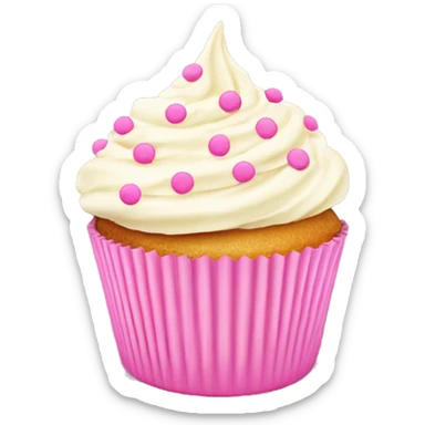 Butter creme frosted cupcake with pink polka dot cup liner sticker