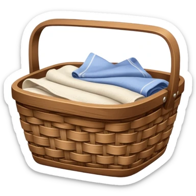 A wooden raffia Brown basket with fresh washed linen sticker