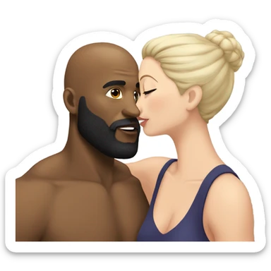 White brunett kissing muscular black bald man with beard sticker