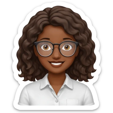 Emoji of a wavy hear dark young woman with glasses and a white shirt smile sticker