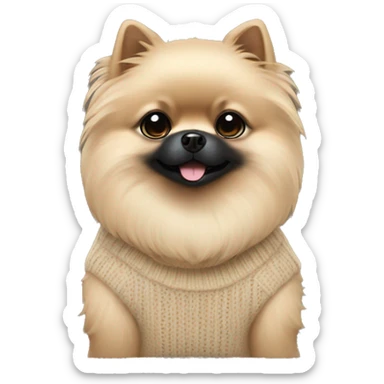 Black pomeranian wearing beige sweater sticker