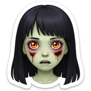 Girl zombie with long black hair And bangs sticker