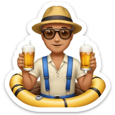 a guy river tubing with a beer  sticker
