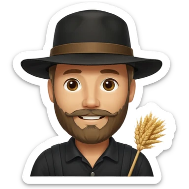 Puritan farmer male middle age with beard black clothes straw hat amish sticker