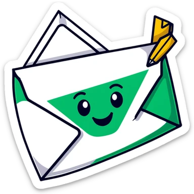 Geometric Maya style smile emoji - receiving a letter, strictly white and deep dark green only, angular sharp lines sticker