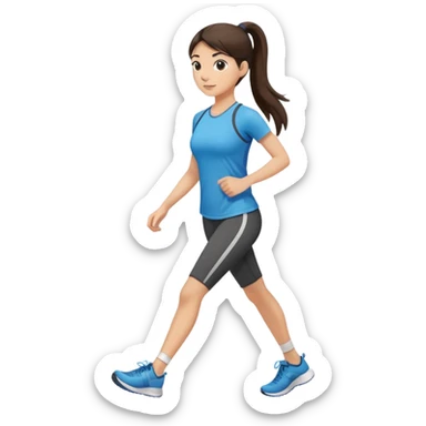Walking exercise girl dark brown hair, long ponytail, light to medium skin tone sticker