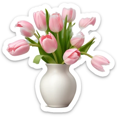 Light pink tulips in white vase in bow  sticker