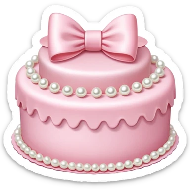 light pink cake decorated with pearls and a light pink bow on top sticker