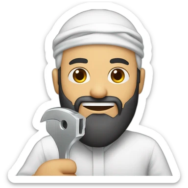 smiling-arab-bearded-man-holding-crying-baby-and-sharp-box-opener sticker
