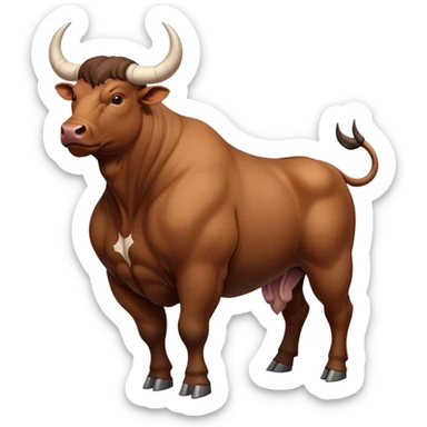 Top-down view of a muscular bull facing left, with visible curved horns and strong back sticker