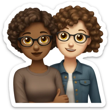 white girl with glasses brown hair and bangs hugging brown girl with curly dark brown hair sticker