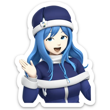 girl with blue hair waving sticker