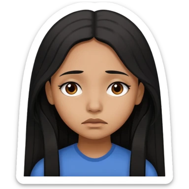 brown girl who has long black hair who is sad sticker