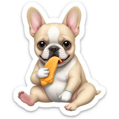 Black and white color frenchie eating a sock  sticker