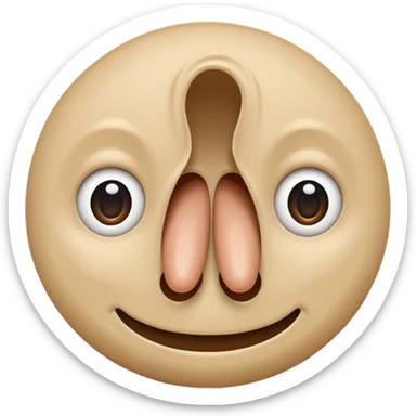 Two beige circles squished together , with a single long nose  sticker