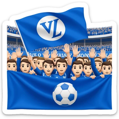 energetic crowd of Levski Sofia fans, sector B, waving blue and white flag sticker