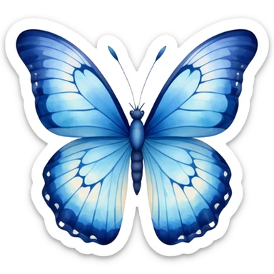 A majestic butterfly with wings in shades of deep navy, sky blue, and soft pastel azure, delicate watercolor texture." sticker