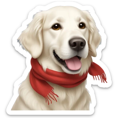 White golden retriever wearing a red scarf sticker