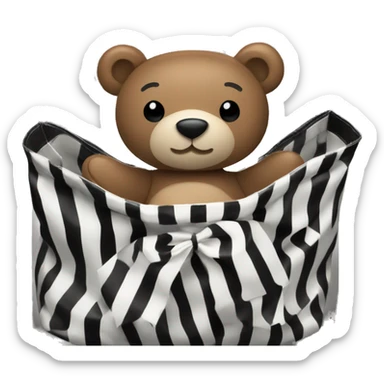 teddy bear with black and white striped sephora bag  sticker
