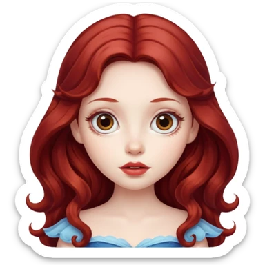 long and wavy dark red haired girl, with thick lips, big eyes and she looks like a fairy sticker