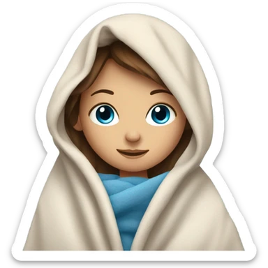 Brown hair and blue eyed girl getting cozy in a blanket sticker