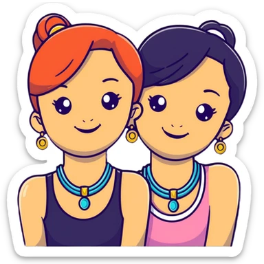 smiling girls with jewelry sticker