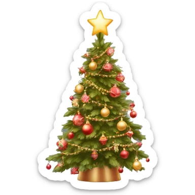 Pretty light red Christmas tree with decorations  sticker