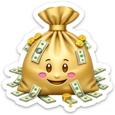 Luxury 3D emoji, overflowing money bag, stacks of cash, premium lighting, rich glossy look, ultra clean, transparent background


 sticker