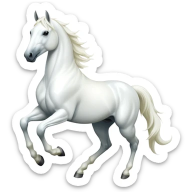 cinematic-[white horse]-realistic-full-body-galopping-emoji,-tail-flicking-lazily,-head-tilted-dramatically,-sleek-[white]-coat,-simplified-yet-realistic-focused-features,-highly-detailed,-glowing-with-an-almost-sarcastic-glow sticker